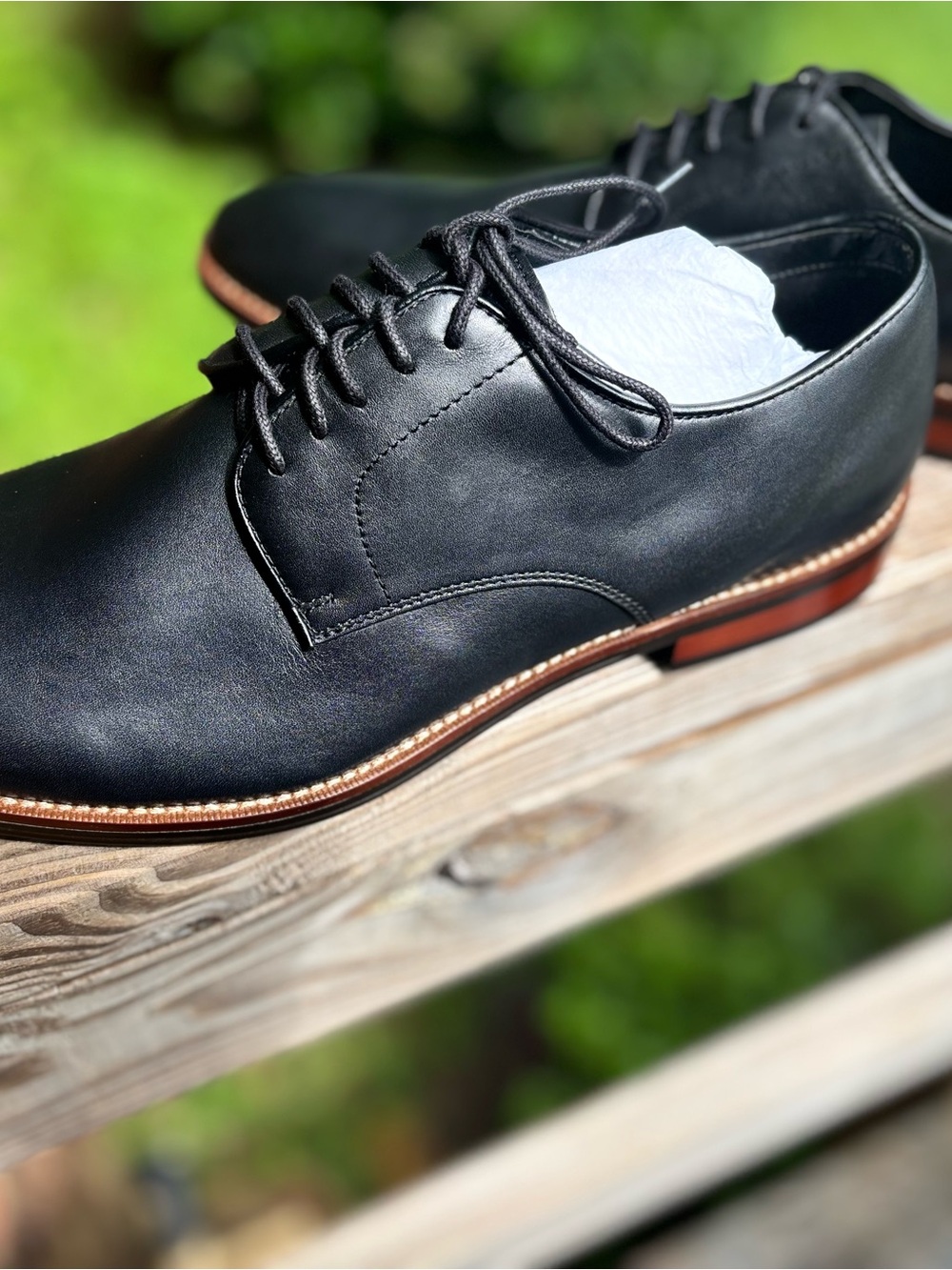 The Black Tux | Men's Black Leather Derby Shoes with Contrast Welt | Size 10 - Picture 4 of 11
